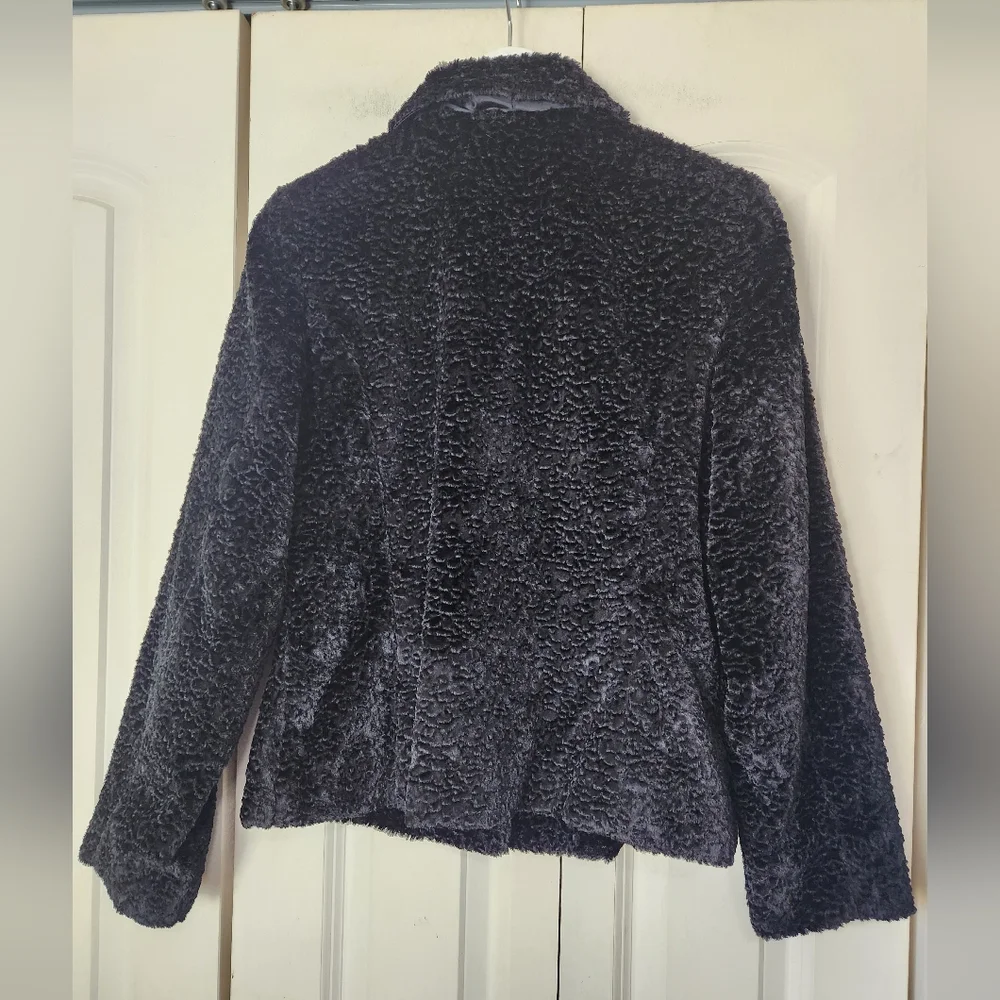 Pursuits Faux Karakul Fur Black Plush Soft Textured Flattering  Coat Sz 10